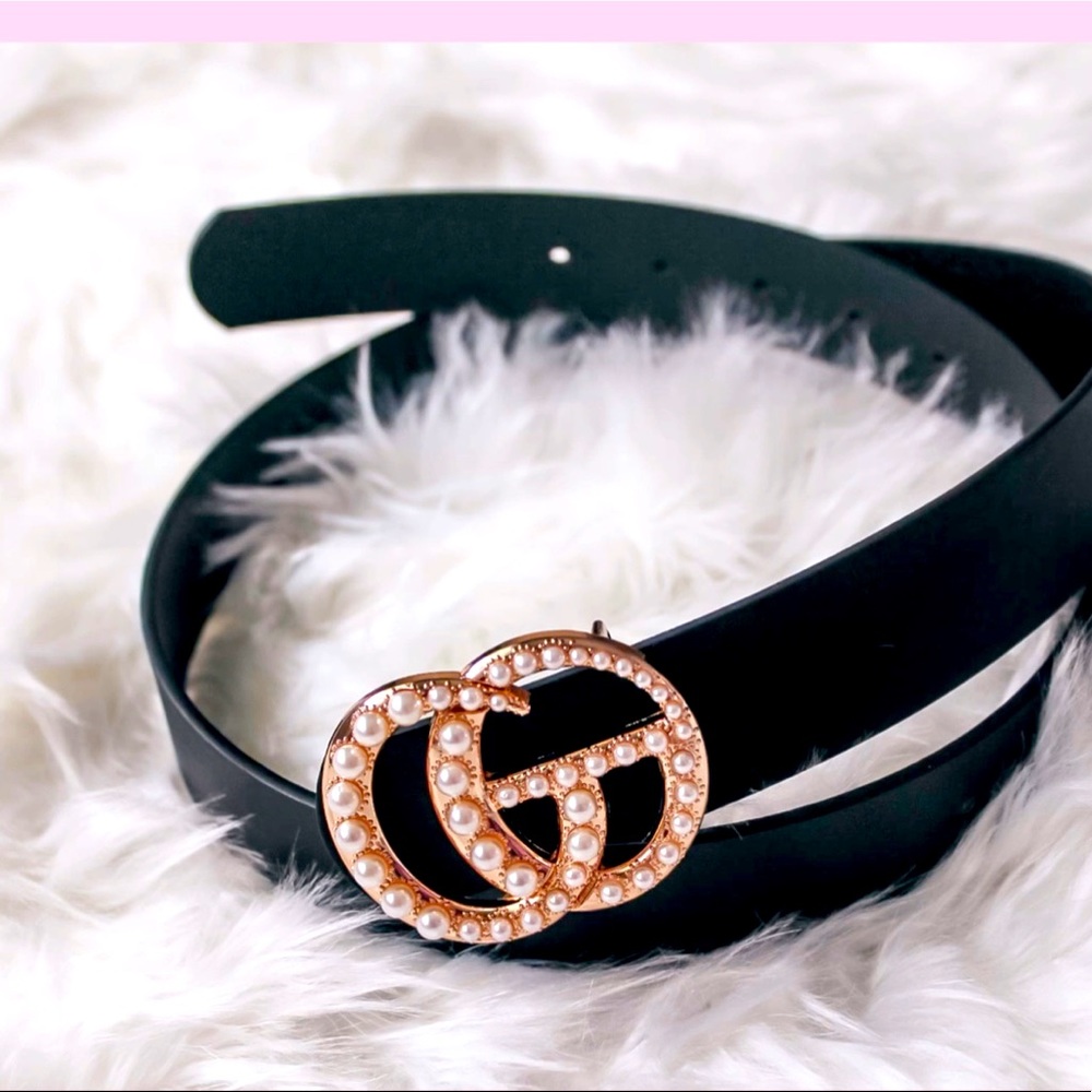 BLACK PEARL FAUX LEATHER BELT